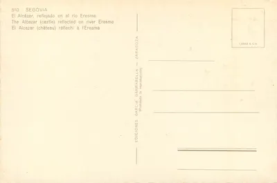 Alcázar de Segóvia — refletido no rio Eresma — Edições García Garrabella, n°510 — Verso