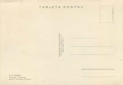 Alcázar de Segovia — Editor Ediciones Mollfulleda, n° P.11 — Verso