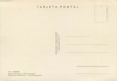 Ségovia — Detalhe do aqueduto — Éditions Mollfulleda — Verso