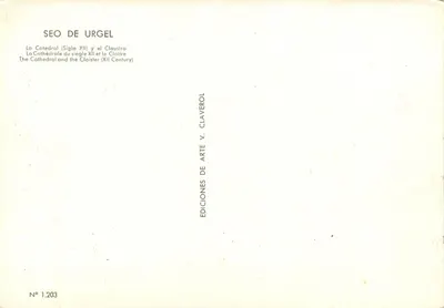 Seo de Urgel — Katedra i klasztor XII wieku — Éditions V. Claverol, n° 1.203 — Rewers