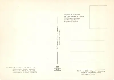 Katedra w Sewilli — Pomnik Kolumba, Pantheon — Wydawca Dominguez, n° 294 — Rewers