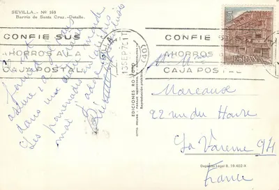 Kwiaty na balkonie w Sewilli — Barrio de Santa Cruz — Wydawnictwo Otto Reuss, nr 169 — Rewers
