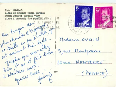 Plaza de España — częściowy widok — Correos de España, nr 656 — Rewers