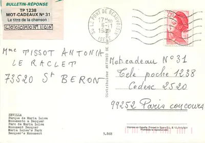 Monumento Maria Luisa — Parque de María Luisa, Sevilha — editor Mot-Cadeaux N°31 — Verso