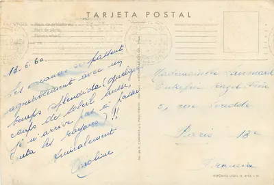 Nowoczesna pocztówka Sitges port rybacki Statek rybacki — Rewers