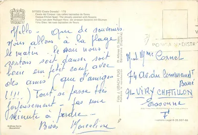 Sitges - Playa de Oro — Fiestas del Corpus, ulice ozdobione kwiatami — Gráficas Harris, n°175 — Rewers