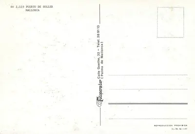 Puerto de Soller — Tramwaj wybrzeżny — Photopostcard n°1.119 — Rewers