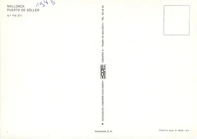 Tramwaj w Puerto de Sóller — Majorka — wydawca Vertricrom, S.A., nr PM 371 — Rewers