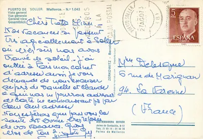 Ogólny widok Puerto de Soller — Majorka — N.º 1.043 — Wydawca Zerkowitz — Rewers