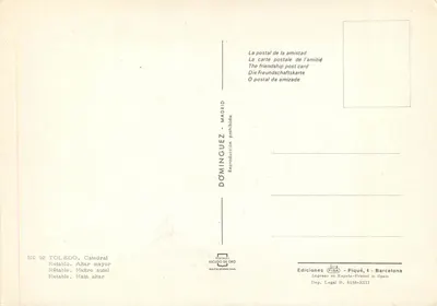Toledo — Catedral, Retábulo principal — Editor DOMÍNGUEZ - MADRID, n° 92 — Verso