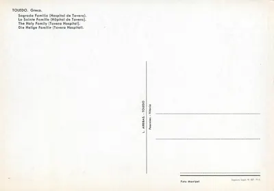 A Santa Família (Hospital de Tavera) — tela de Greco — editor L. Arribas, Tolède — Verso