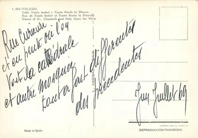 Toledo — Rua de Santa Isabel e Santa Maria la Blanca — L. Arribas — Verso