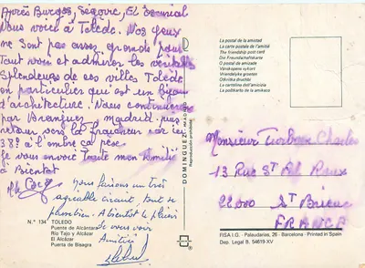 Toledo — panoramiczny widok z zamkiem, mostem i bramami — FISA I.G. n° 134 — Rewers