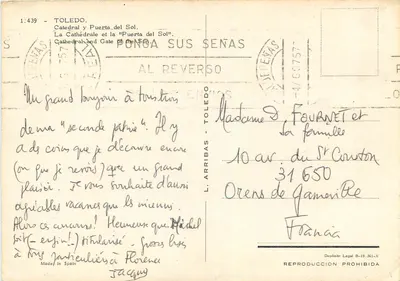 Toledo — Katedra i Puerta del Sol — Wydawca L. Arribas, n° 1:439 — Rewers