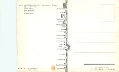 Torredembarra (Tarragone) — Widok z powietrza — Karta pocztowa 'LA GOLONDRINA' — Rewers