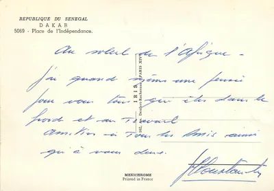 Praça da Independência — Dakar — editor IRIS, n° 5069 — Verso
