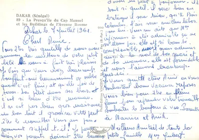 Widok z lotu nad Dakar — Budynki ulicy Roumée — Wydawnictwo fotograficzne Vincent, 16, B.P.-Pyr. — Rewers