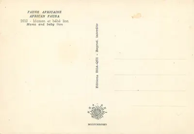 Leão e leoa filhote — série Fauna Africana — Edições HOA-QUI n°2652 — Verso