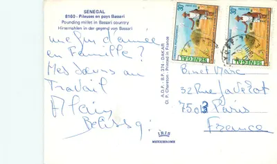 Dwie kobiety bassari mleczające miętę — Senegal — wydawca IRIS, seria 8160 — Rewers