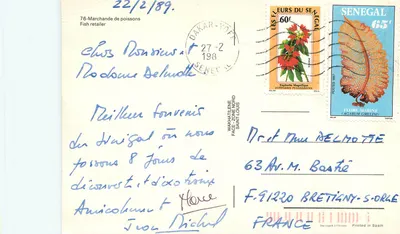 Kobieta sprzedająca ryby — Dakar, Senegal — wydawca nieznany, numer serii nie widoczny — Rewers