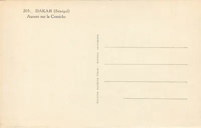 Aurora op de Corniche — Dakar (Senegal) — Uitgave Maurice Viale, n°203 — Achterkant