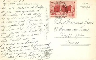 O Palácio do Alto Comissário em Dakar — Sociedade G. CERBENOT, n°1034 — Verso