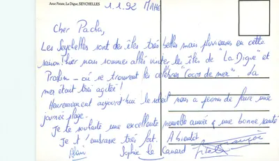 Anse Patate, La Digue — Seychelles — carta postal — Verso