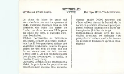Seychelles. L'Anse Royale — Królewski zakątek — Przylądek — Foto Christian Vasse-Services S.A. — Série XXXVII — Rewers