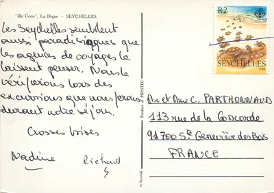 Ilha Coco, La Digue — Seychelles — editor PRINTEC, n° ix lxxviii — Verso