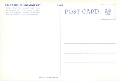 Noc w Singapurze — uroczystość 1. rocznicy — S.W. Singapore, n° S3902 — Rewers