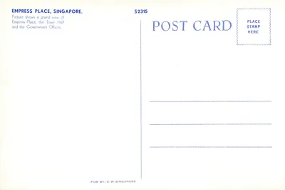 Place Impierzyńska, Singapur — widok Town Hall i budynków rządowych — S.W. Singapore, nr S2315 — Rewers