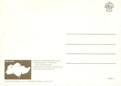 Carta postal ilustrada de Singapura — Sentosa — editor A&T International (PTE) Ltd — Verso