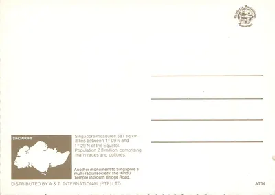 Templo hindu da South Bridge Road — Singapura — editor A & T International (PTE) LTD, n° AT34 — Verso