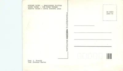 Jesenná náloža v doline Zeleného plesa — Vysoké Tatry — editor Vydavateľstvo Mesto Bratislava, n° 38-1258/8 — Verso