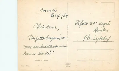 Zachód słońca — Ceylan — wydawca Kruger, n° 1432/42 — Rewers