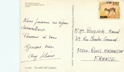 Sri Lanka (Ceylon) — wieczorne światło nad plażą — wydawca PETER FENZ — Rewers