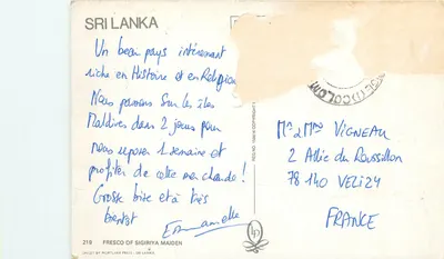 Fresk młodej kobiety — Sri Lanka — wydane przez Mortlake Press — Rewers