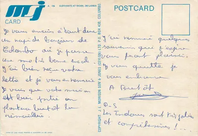 Elefanci przy pracy — Sri Lanka — MJJ Card n°106 — Rewers
