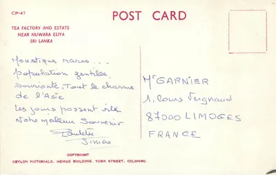 Fábrica e plantação de chá perto de Nuwara Eliya — Sri Lanka — Ceylon Pictorials — Verso