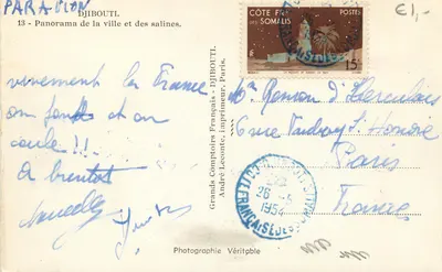 Djibouti — Panorama miasta i solonek — Grands Comptoirs Français, drukarz, Paryż — Rewers