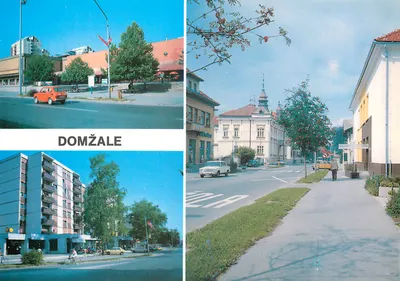 Domžale — vista da cidade com edifícios e rua — Foto M. Gorjanc C 5389