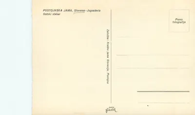 Postojnska Jama, Słowenia — Gotski stebor — wydawca Foto Fotolik — Rewers