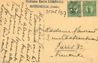 Djursholm, Wäringavägen — widok drogi i domu — wydawca Sam. Bengtson, nr A 93 — Rewers