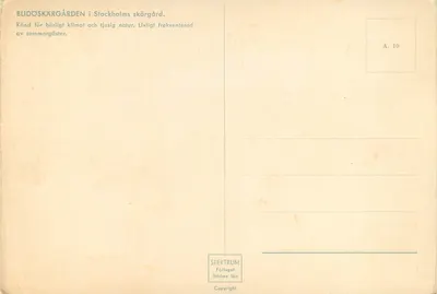 Nowoczesna pocztówka Blidoskargarden Stockholm — Rewers