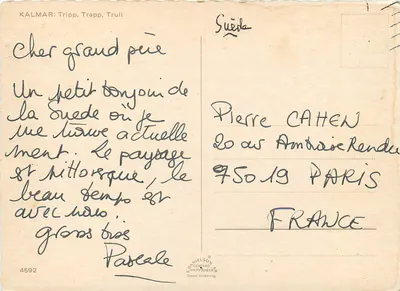 Vila sueca — casas de madeira coloridas — editor KALMAR, n° 4592 — Verso