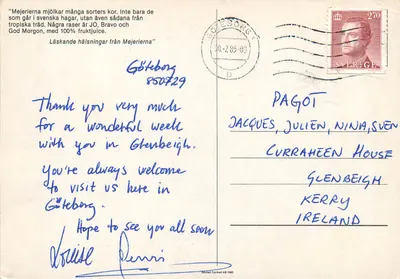 Zielona jabłka na nogach — reklama mleczarska szwedzka — Göteborg, 1985 — Rewers