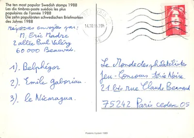 Os dez selos suecos mais populares de 1988 — Postens tryckeri 1989 — Verso