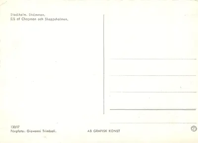 Stockholm. Strömmen — S/S Chapman i S/S Skeppsholmen — AB Grafisk Konst, nr 130/17 — Rewers