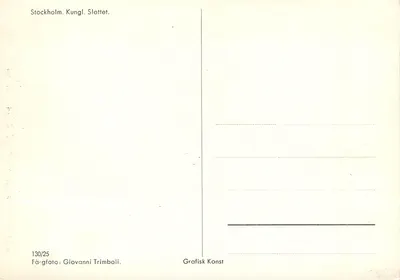 Estocolmo. Kungl. Slottet — vista de um barco com bandeira sueca — série 130/25, editor Grafisk Konst — Verso