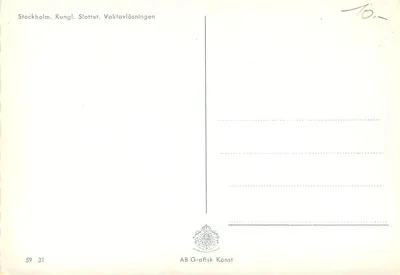Stoccolma. Castello Reale. Sostituzione della Guardia — AB Grafisk Konst, serie 59 31 — Verso